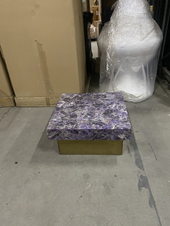 Image 1 of Side table amethyst in epoxy , on brass block. Unique & bold
