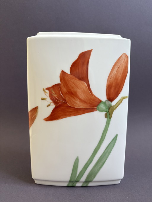 Vase Vintage Wallendorf Amaryllis peint à la main