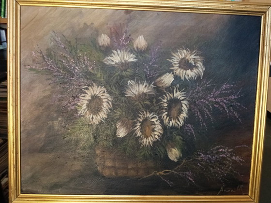 Image 1 of Peinture florale d'Anna M. Gerardi, huile sur carton, milieu du XXe siècle