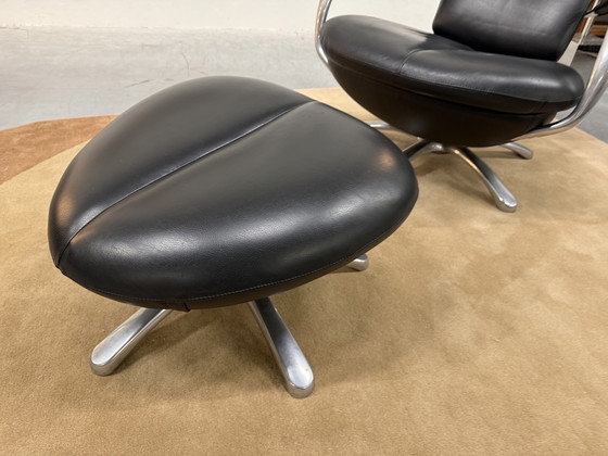 Image 1 of Poltrona girevole Leolux Formi Phase 2 con poggiapiedi in pelle nera