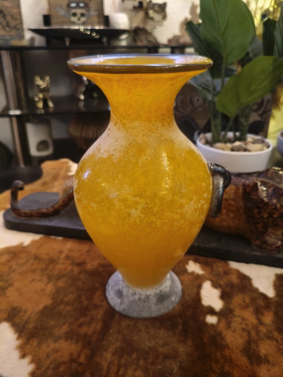 Vintage Blown Glass Vase – Metal (photo 5 of 5)