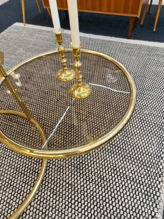 Image 1 of Vintage coffee table double swivel messing rookglas