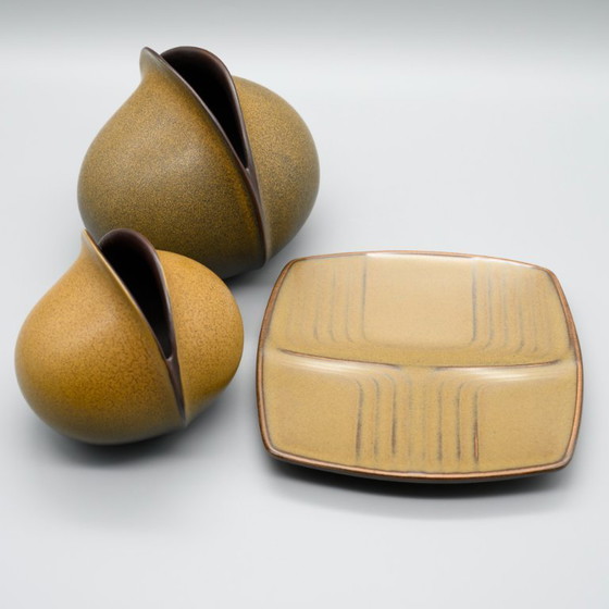 Image 1 of Rosenthal Uta Feyl Venus keramische vaas duo 14cm + 12cm & Karl Scheid bord jaren 80