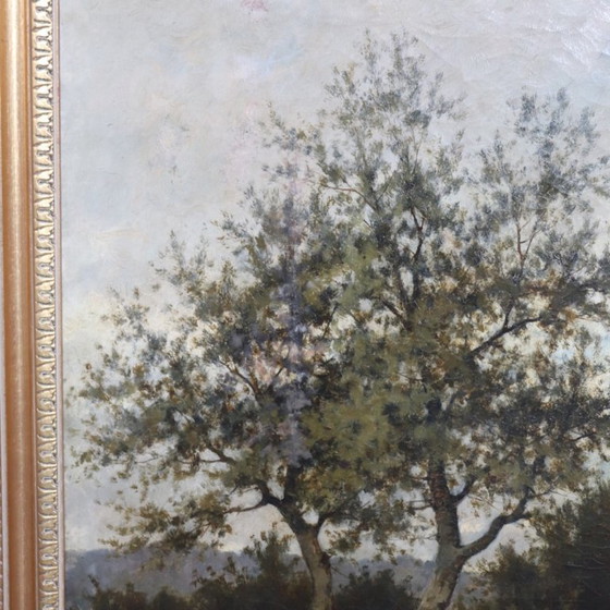 Image 1 of Dipinto ad olio su tela, Paesaggio fluviale, firmato J Paulman, fine XIX secolo.