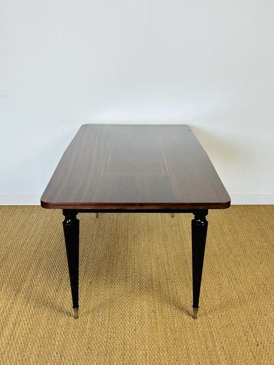Image 1 of Modernistische eettafel met marqueterie van macassar-ebbenhout, Frankrijk, 1950