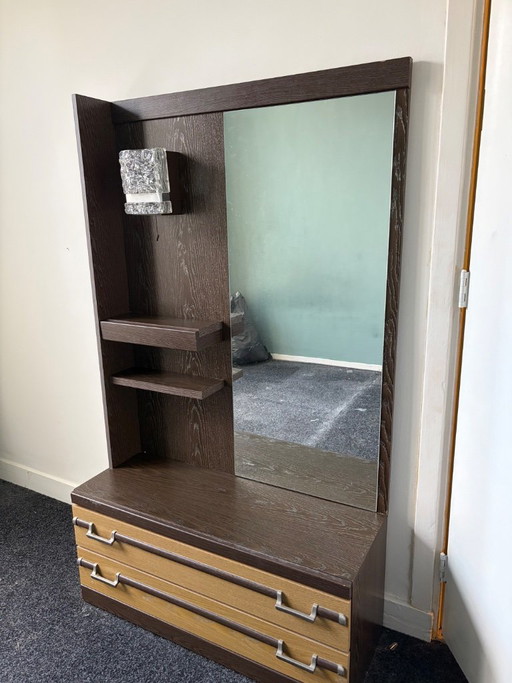 Coiffeuse vintage unique avec miroir, éclairage et tiroir à bijoux – ladekasten, Wood