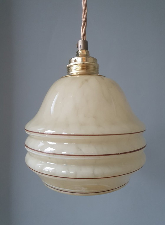 Image 1 of Set di 2 lampade a sospensione Art Déco vintage - vetro color ambra