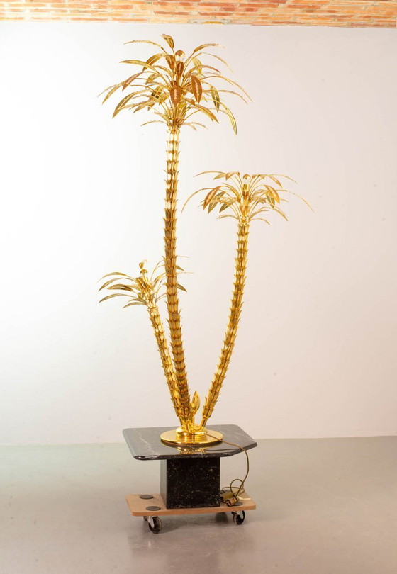 Image 1 of Italian Golden Palm Tree Floor Lamp with Three Sparkling Branches