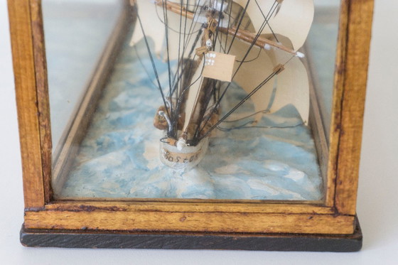 Image 1 of Antique Maritime Diorama - Handmade Boston Ship Model "Cherokee" in Display Case (ca. 1900)