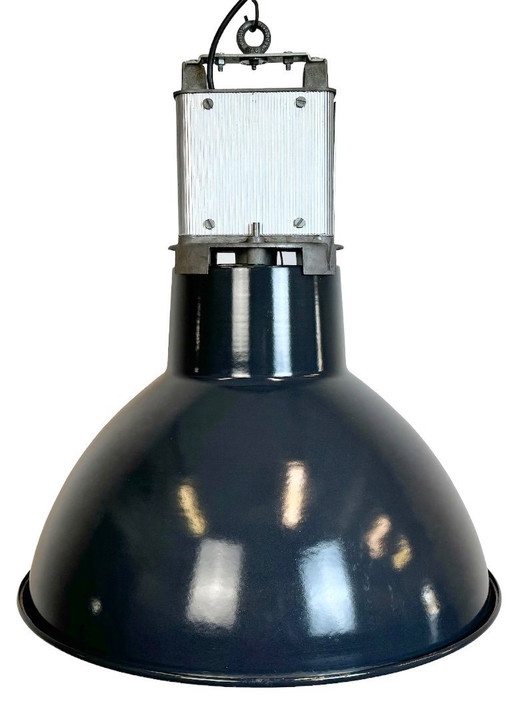 Industrial French Dark Blue Enamel Pendant Lamp from MAZDA, 1960s