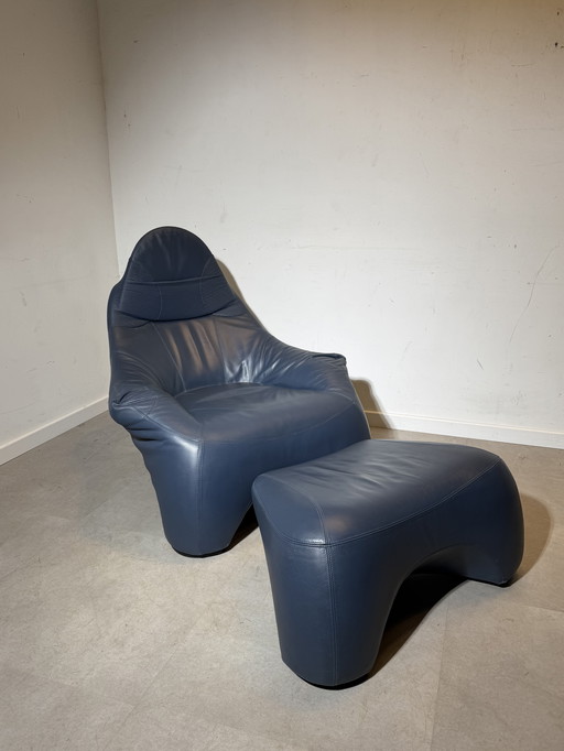 Marc Sadler “Hal” Lounge Chair + Ottoman for Cassina (1996) – Blue Leather