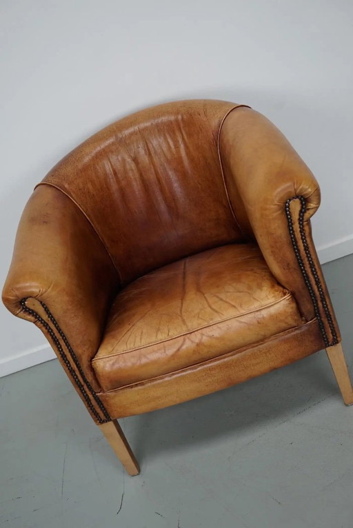 Vintage Nederlandse cognackleurige leren clubfauteuil