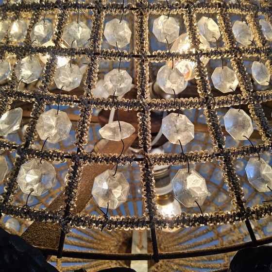 Image 1 of Vintage Louis XVI chandelier button empire crystal (glass) and metal / French chandelier