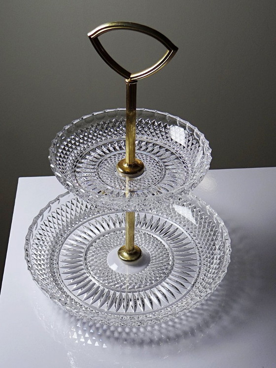 Image 1 of Vintage molded crystal and gilt metal display stand/server from the 1970s-1980s