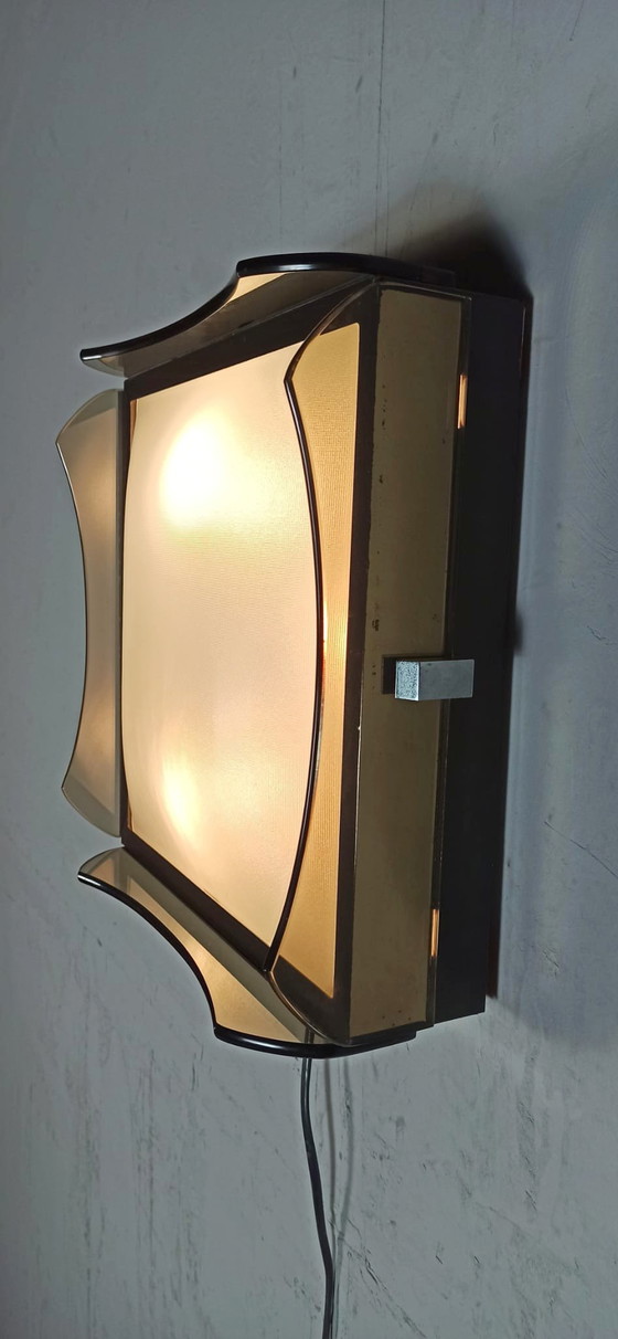 Image 1 of Vintage Italian smoked glass ceiling lamp