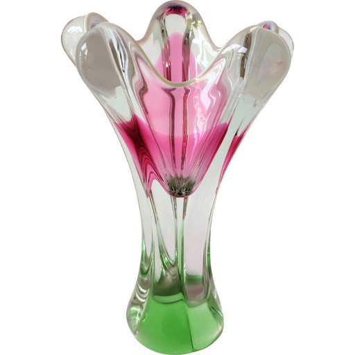 Vase vintage rose en verre métallurgique par J. Hospodka, Tchécoslovaquie années 1960
