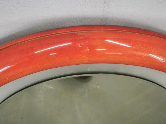 Italian Space Age Illuminated Round Wall Mirror, 1970s – Wood (photo 5 of 12)