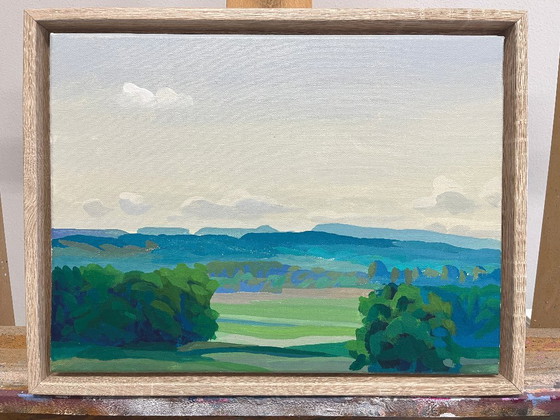 Image 1 of Paisaje de verano, pinturas acrílicas sobre lienzo, cuadro original con marco, 43 x 33 cm