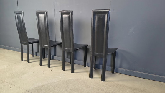 Image 1 of Vintage black leather dining chairs, set of 4, 1980s