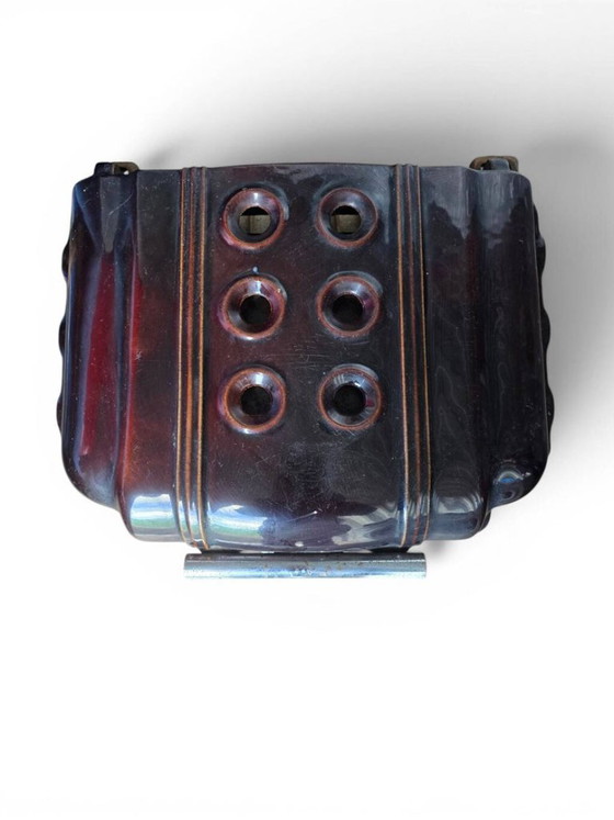 Estufa antigua Godin Art Deco de hierro fundido, esmalte marrón berenjena. – Objetos decorativos, Cast Iron (photo 3 of 5)