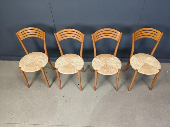 Image 1 of Vintage Italiaanse bistro- en papercord-eetkamerstoelen, jaren 80