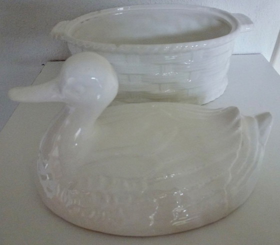 Image 1 of Vintage Keramiek Paté schaal in de vorm van een eend.