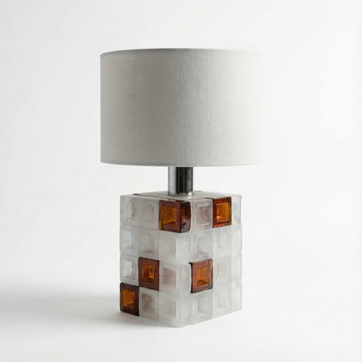 Lámpara cúbica de cristal de Murano de Albano Poli para Poliarte, color ámbar y hielo, años 60