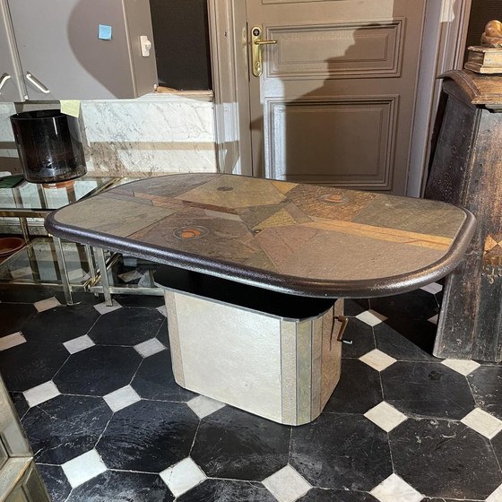 Table basse brutaliste en pierre, cuivre et laiton par Paul Kingma, années 1970 – Livres d'art, Copper, Brass (photo 7 of 17)