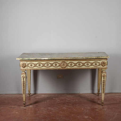 Louis XIV Lacquered Wood Console Writing Desk, 17th Century, Scagliola Top