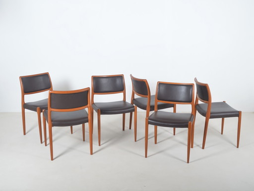 Set Of 6 Chairs Model 80 Designed By Niels Møller, 1960s