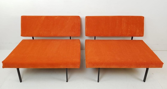 2 Vintage Bankjes Pastoe | Oranje Rib Love Seats Orange – Fauteuils, Metal, Textile (photo 4 of 13)