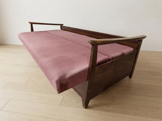 Bordeauxrode opklapbare slaapbank van Edmund Homa, mid-century modern, jaren 60, Tsjechoslowakije, 200 × 88 (photo 12 of 13)