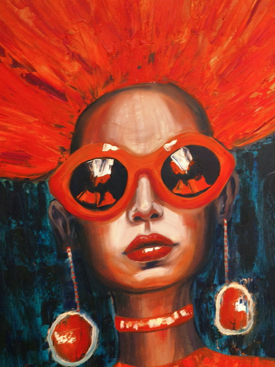 Pop Art Painting "Amanita Mushroom Girl" (50x70 cm), Canvas, Blue (photo 12 of 12)