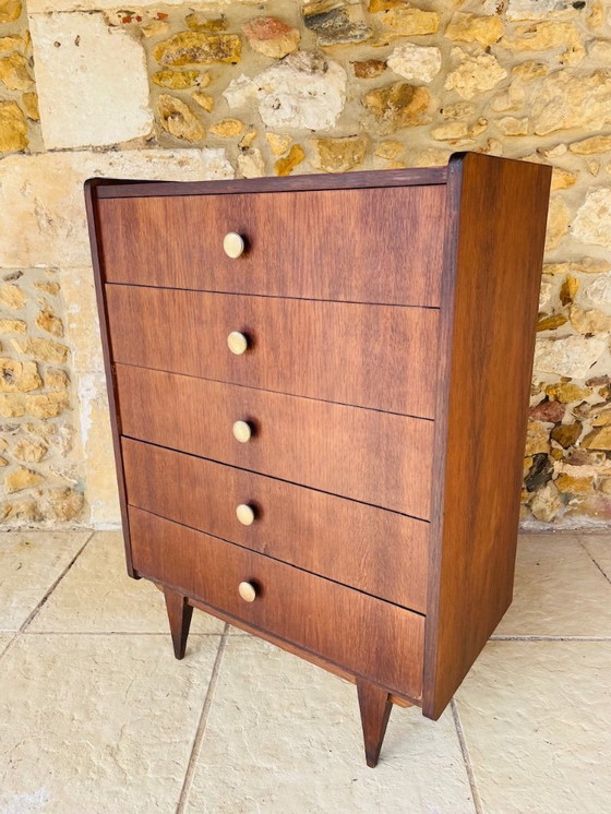 Image 1 of Cómoda de roble de mediados de siglo con cinco cajones, década de 1950