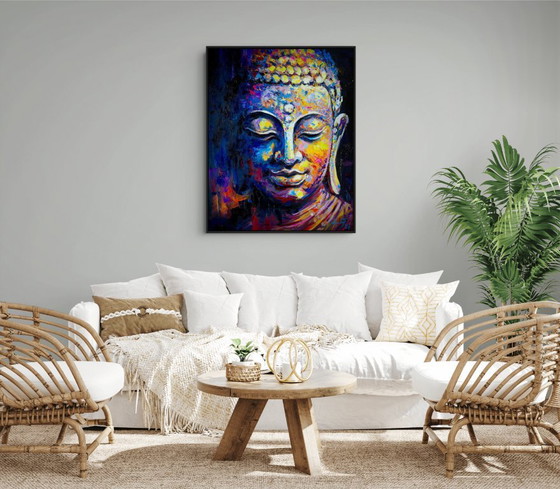 Image 1 of Unique hand-painted Buddha painting "Peace Within" – Seksak Jaichumchen – 80 × 100 cm