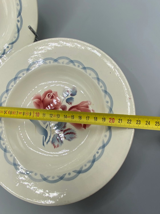 4 Deep Plates Digoin & Sarreguemines – Cannes Model – Rose Pattern – 22 cm – Decorative Objects (photo 6 of 6)