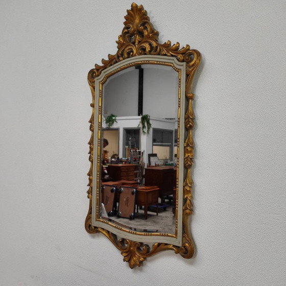 Konsolentisch, Beistelltisch mit Marmorplatte und vergoldetem Holz mit Spiegel, Braun, Klassiek (Foto 14 von 15)