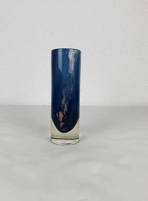 Vase Rouleau Verre Bleu Vintage