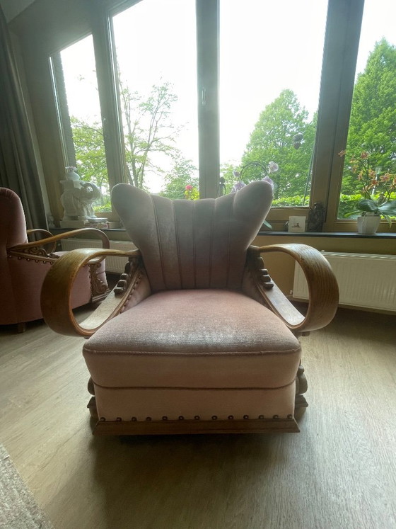 Image 1 of Set van 4 Art Deco fauteuils (ca. 1920-1950) | Opnieuw bekleed met roze fluweel