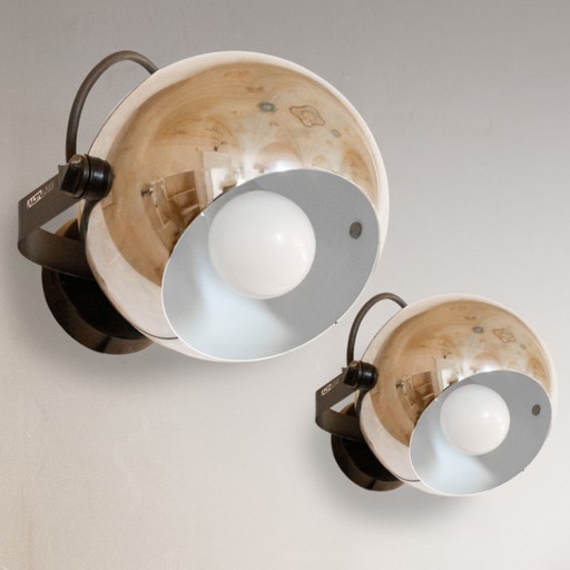 1x Pair of Targetti Sankey "Alta Lite" Chromed Wall Sconces - Space Age Spotlights
