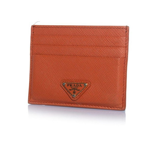 Prada, saffiano leather card holder in orange