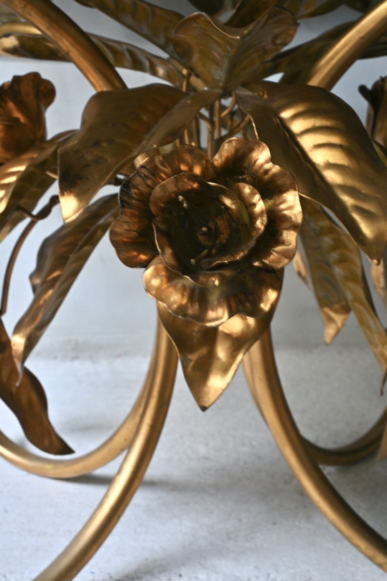 Image 1 of Coffee table with gilded metal flowers in the style of Hans Kögl