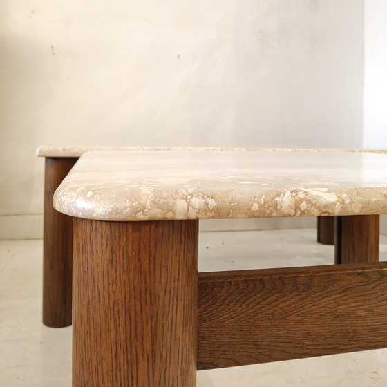 Image 1 of Travertine table brutalist with wenge wood
