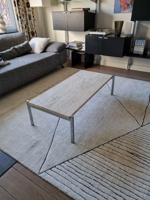Table basse en travertin et chrome des années 70