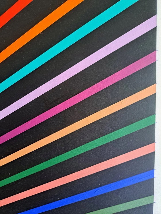 Image 1 of Colorful abstract painting "Millions de couleurs, de rayons de soleil" - Franklin van Dam (acrylic on MDF, 95x95 cm)