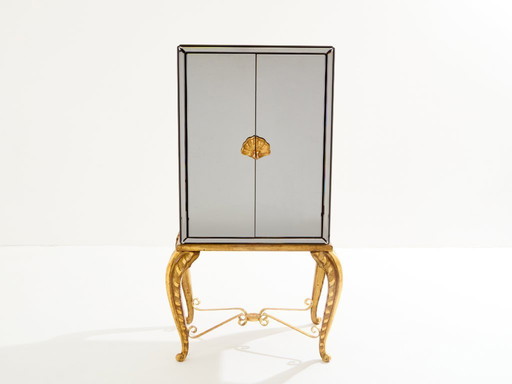 Maison Jansen gilt wood and mirrored bar cabinet 1940