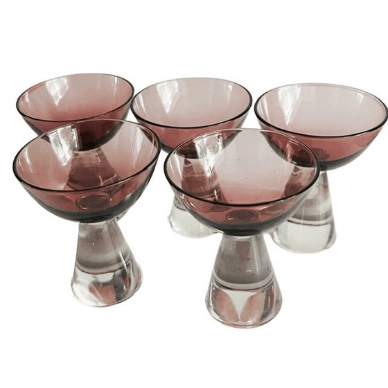 Image 1 of Vintage art deco stijl glazen karaf moerbei paars set van 6 1950's