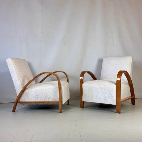 Image 1 of Paar französische Art-Déco-Sessel mit weißem Bouclé-Stoff, 1930er Jahre