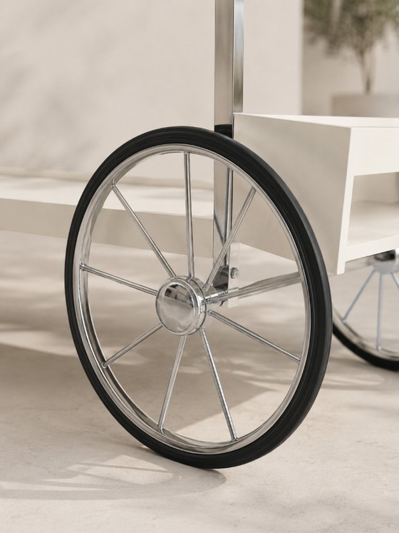 Image 1 of Bauhaus trolley/bar cart made of chrome, 1970s, with bottle holder