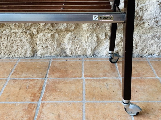 Image 1 of Vintage Glass and Brushed Metal Side Table on Wheels from Zuenelli, 1960s